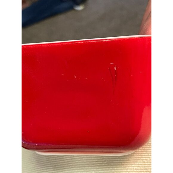 Vintage Pyrex Refrigerator Dishes Red Used Small Square Set of 2 Some Wear - Picture 11 of 16